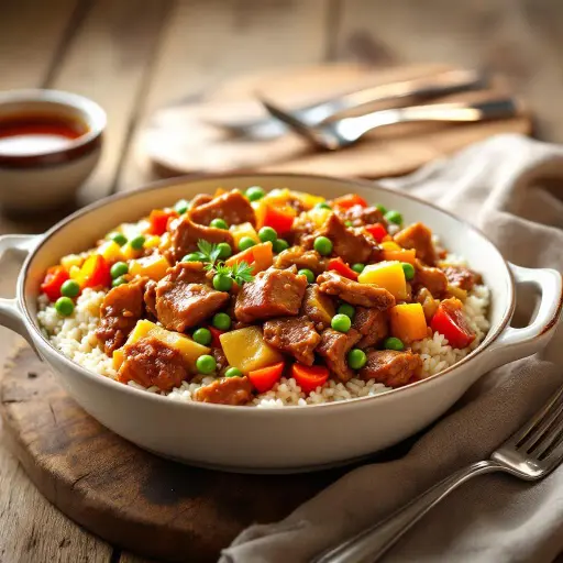 Pork Butt and Rice Casserole styled food shot