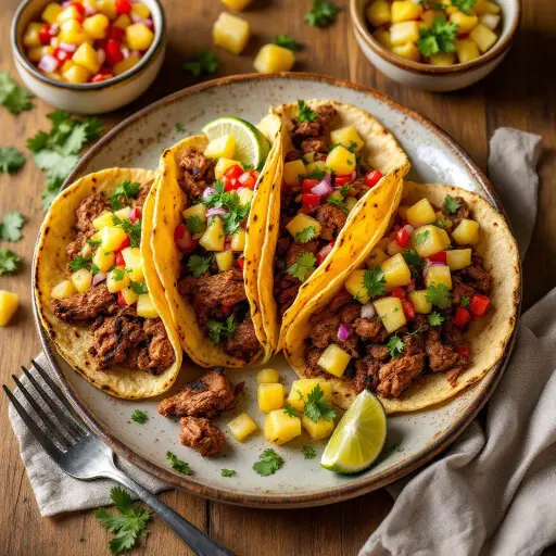 Pork Butt Tacos with Pineapple Salsa styled food shot