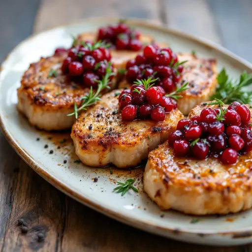 Pork Chops with Cranberry Sauce styled food shot