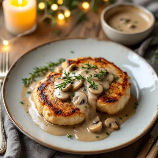 Pork Chops with Mushroom Sauce styled food shot