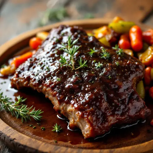 Red Wine Braised Short Ribs with Aromatic Vegetables styled food shot
