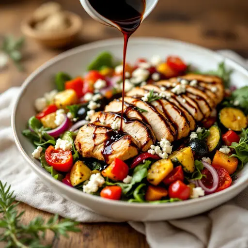 Roasted Vegetable Chicken Salad styled food shot