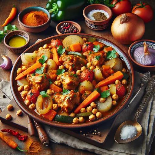 Savory Moroccan Chicken Tagine styled food shot