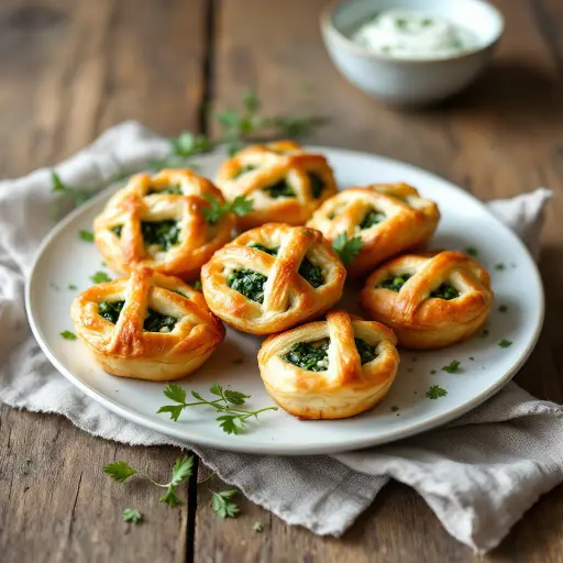 Savory Spinach and Feta Puff Pastry Bites styled food shot