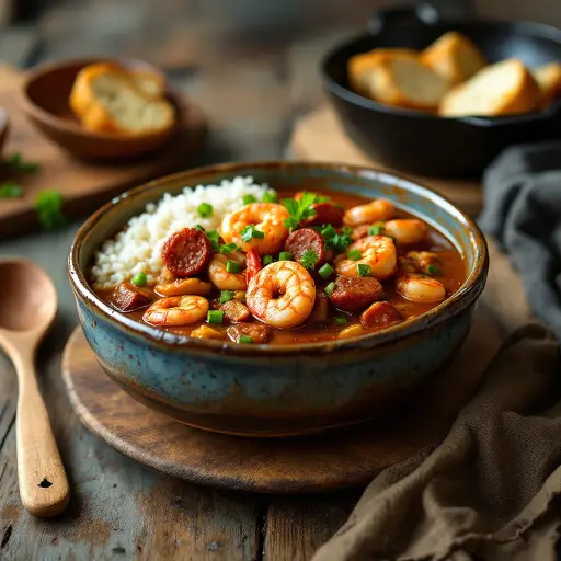 Seafood Gumbo with Southern Flavors styled food shot