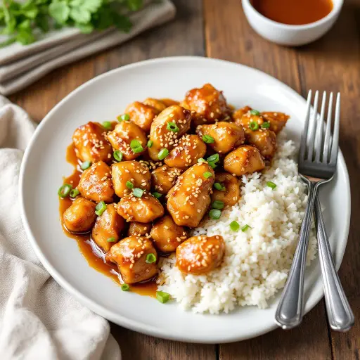 Sesame Chicken styled food shot