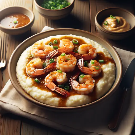 Shrimp and Grits styled food shot