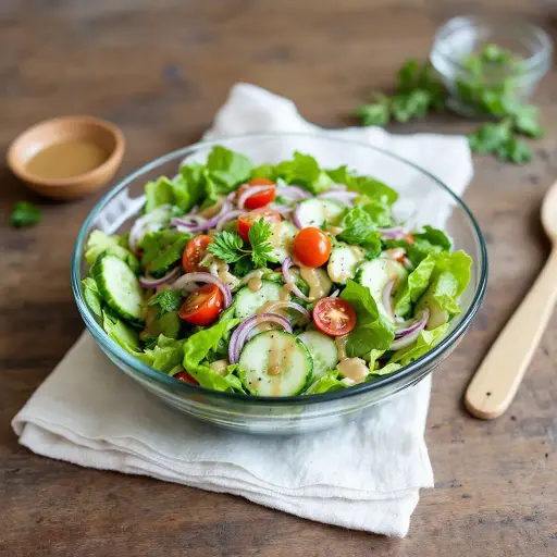 Simple Green Salad with Tangy Vinaigrette styled food shot