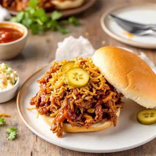 Slow Cooker Pulled Pork Sandwiches styled food shot