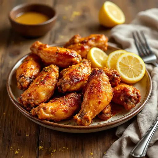Smoked Lemon Pepper Wings with Crispy Skin styled food shot