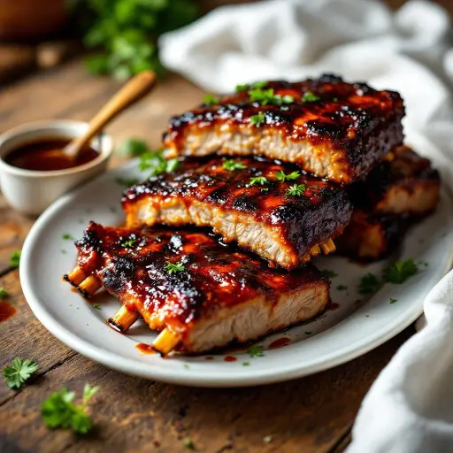 Smoky Maple-Glazed Grilled Pork Ribs styled food shot