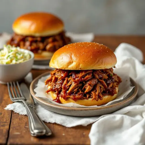 Smoky Pulled Pork Sandwiches styled food shot
