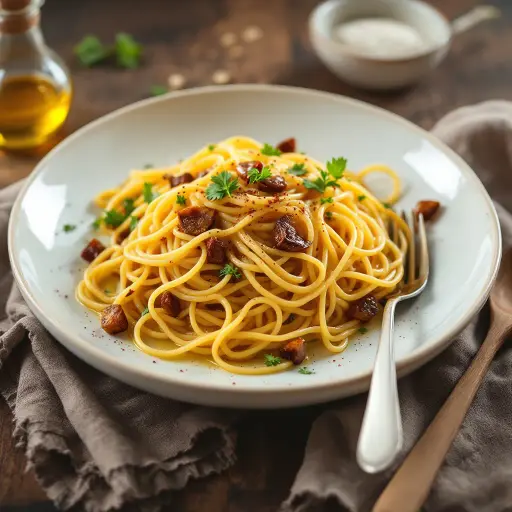 Spaghetti Aglio e Olio styled food shot