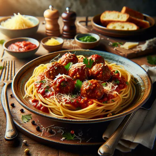 Spaghetti and Meatballs styled food shot