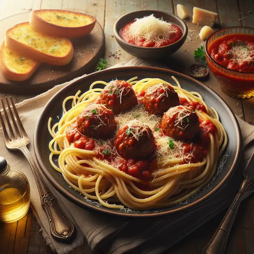 Spaghetti and Meatballs styled food shot