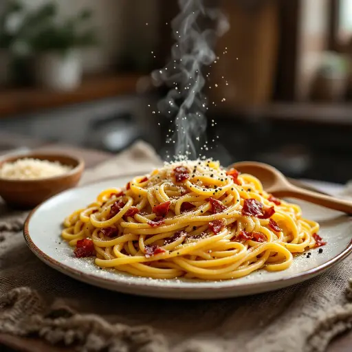 Spaghetti Carbonara styled food shot