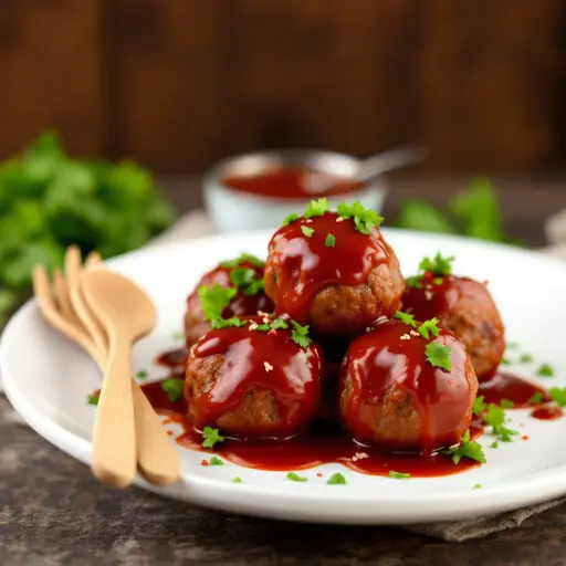 Spicy BBQ Meatballs styled food shot