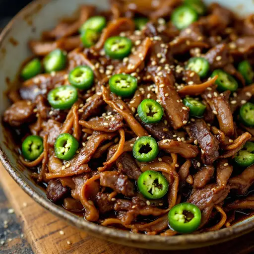 Spicy Beef and Jalapeno Stir-Fry styled food shot