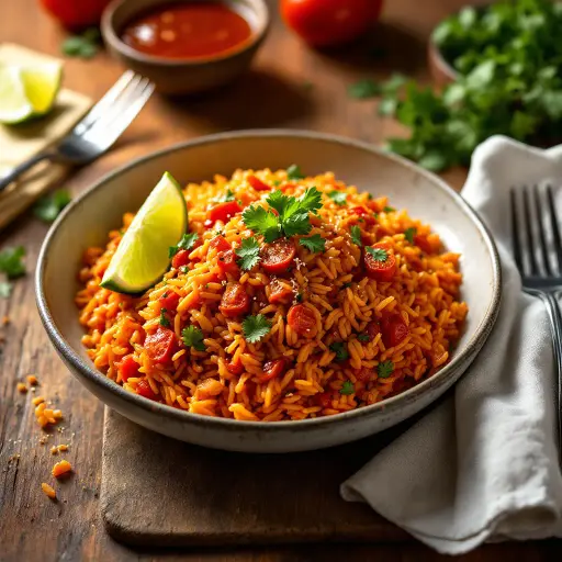 Spicy Fire-Roasted Tomato Mexican Rice styled food shot