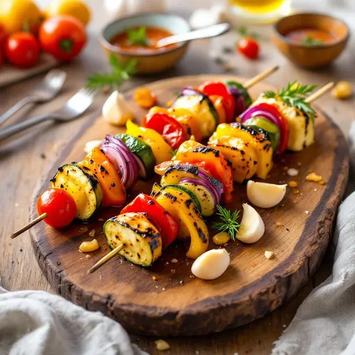 Spicy Grilled Vegetable Skewers styled food shot