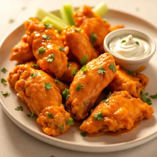 Spicy Mango Buffalo Wings styled food shot