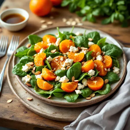 Spinach Mandarin Salad with Honey Balsamic Dressing styled food shot