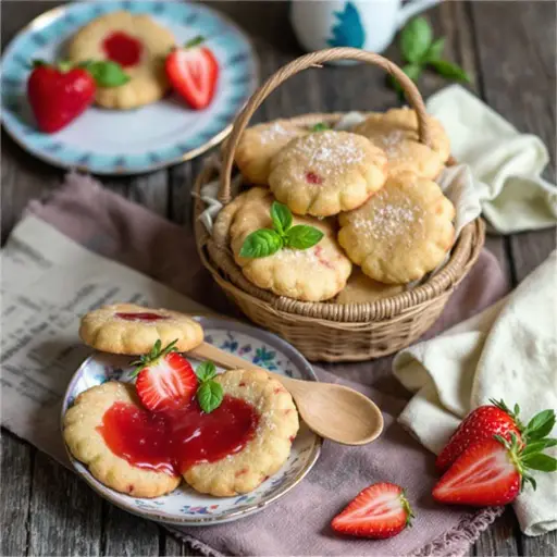 Strawberry Basil Cookies styled food shot