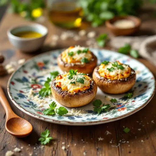 Stuffed Mushrooms with Cream Cheese and Herbs styled food shot