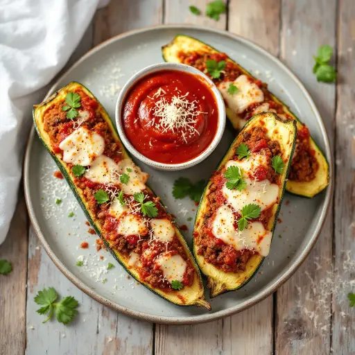 Stuffed Zucchini Boats styled food shot