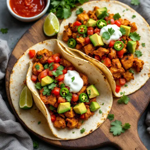 Super Spicy Chicken Tacos with Fresh Salsa styled food shot