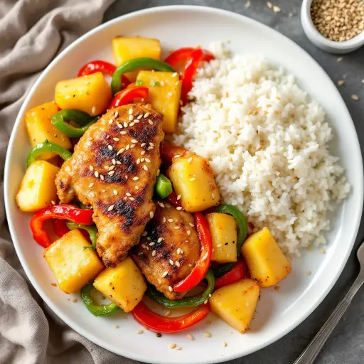 Sweet and Sour Chicken with Bell Peppers styled food shot