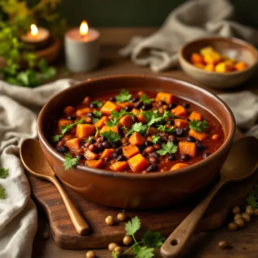 Sweet Potato and Black Bean Chili styled food shot