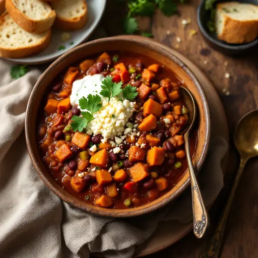 Sweet Potato Chili styled food shot