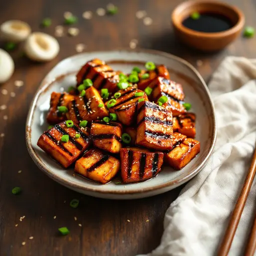 Teriyaki Grilled Tofu styled food shot