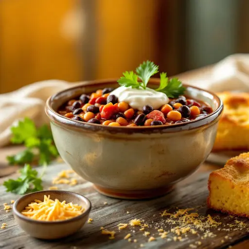 Three Bean Chili styled food shot