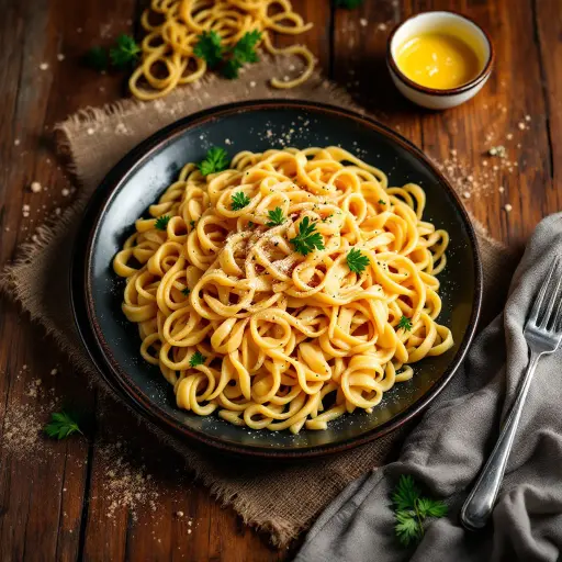 Traditional German Spätzle with Eggs styled food shot