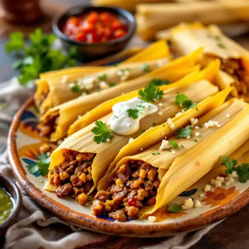 Traditional Homemade Tamales styled food shot