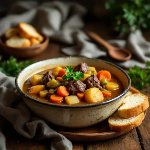 Traditional Irish Beef Stew styled food shot