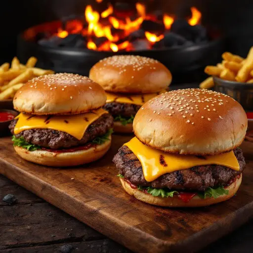 Ultimate Charcoal Grilled Cheeseburgers styled food shot