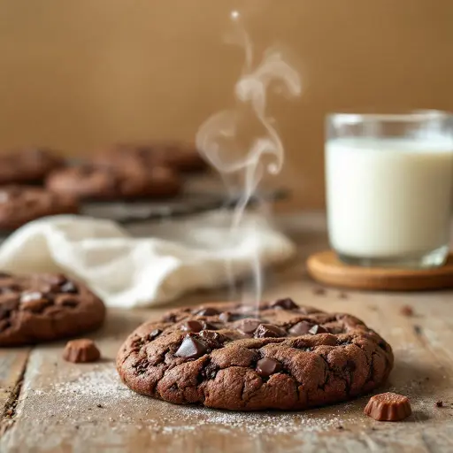 Ultimate Double Chocolate Chunk Cookies styled food shot