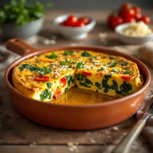 Vegetable and Cheese Frittata styled food shot