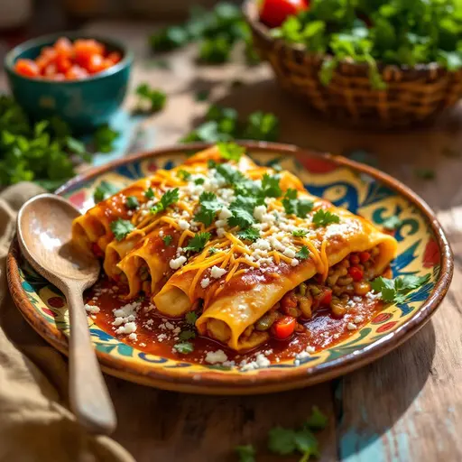 Vegetable Enchiladas styled food shot