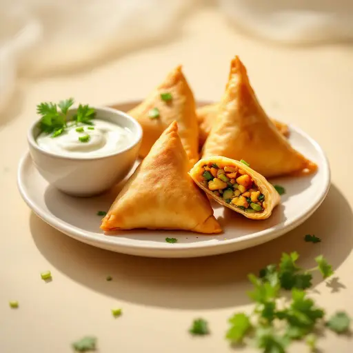 Vegetable Samosas with African Spices styled food shot