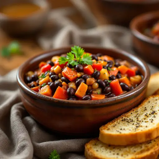 Vegetarian Black Bean Chili styled food shot