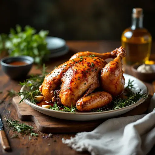 Wood-Fired Whole Chicken with Herb Rub styled food shot