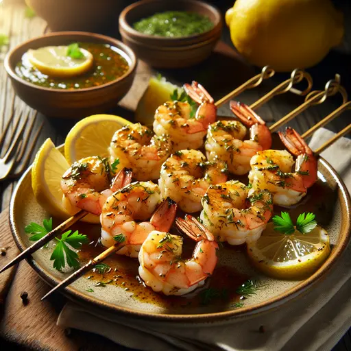 Zesty Lemon Herb Grilled Shrimp styled food shot