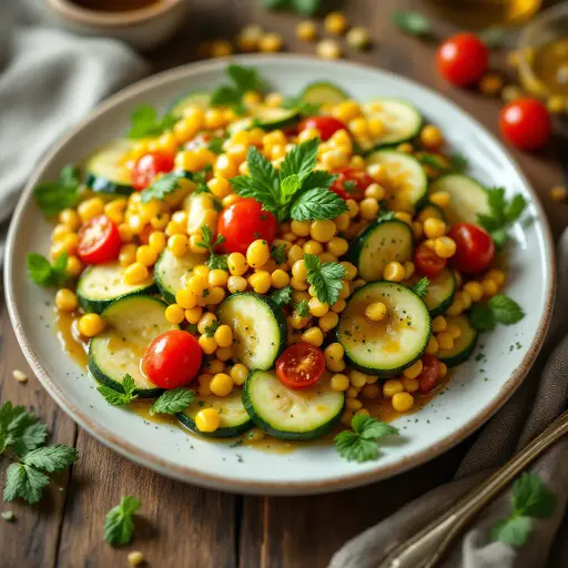 Zucchini and Corn Salad styled food shot