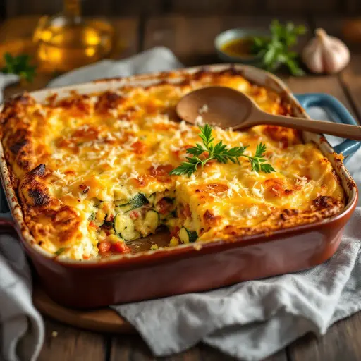 Zucchini and Tomato Gratin styled food shot