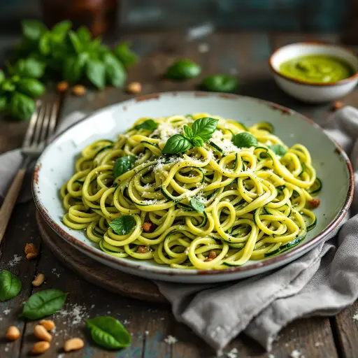 Zucchini Noodles with Pesto styled food shot