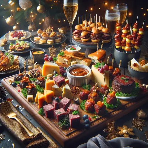 Festive New Year's Eve Appetizers styled food shot